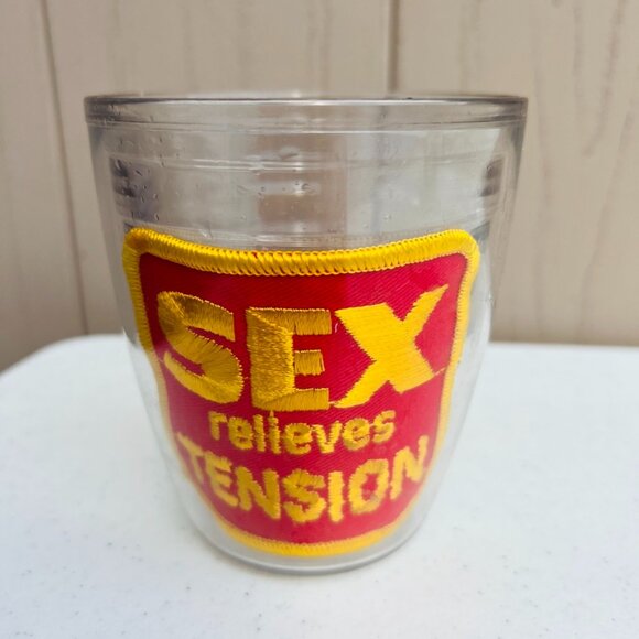 Tervis Tumbler 12 oz. “Sex Relieves Tension” Insulated Cup Red Yellow. - Picture 1 of 4